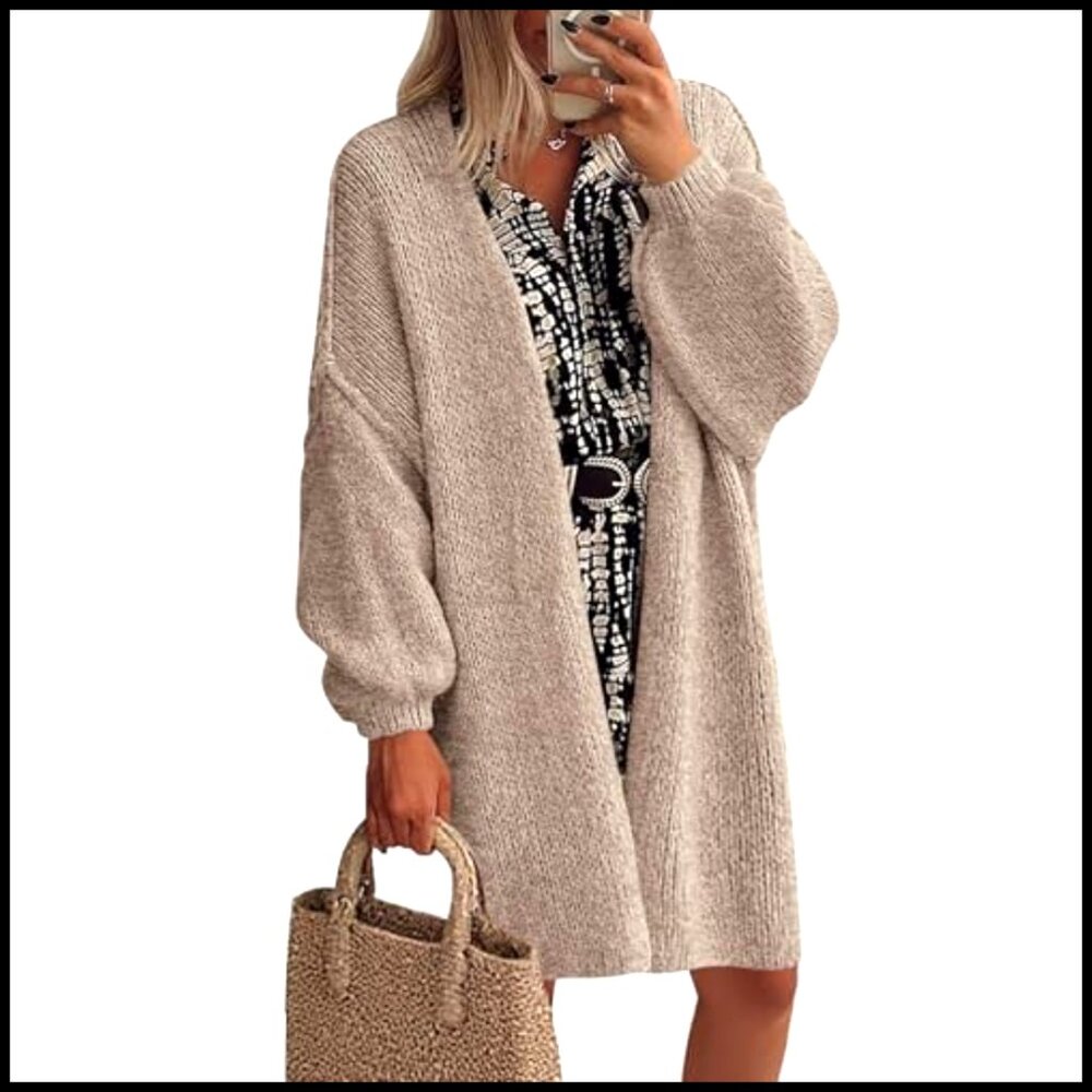 Oversized Long Cardigan Sweater Knit Open Front Winter Jacket Women's - Picture 5 of 7